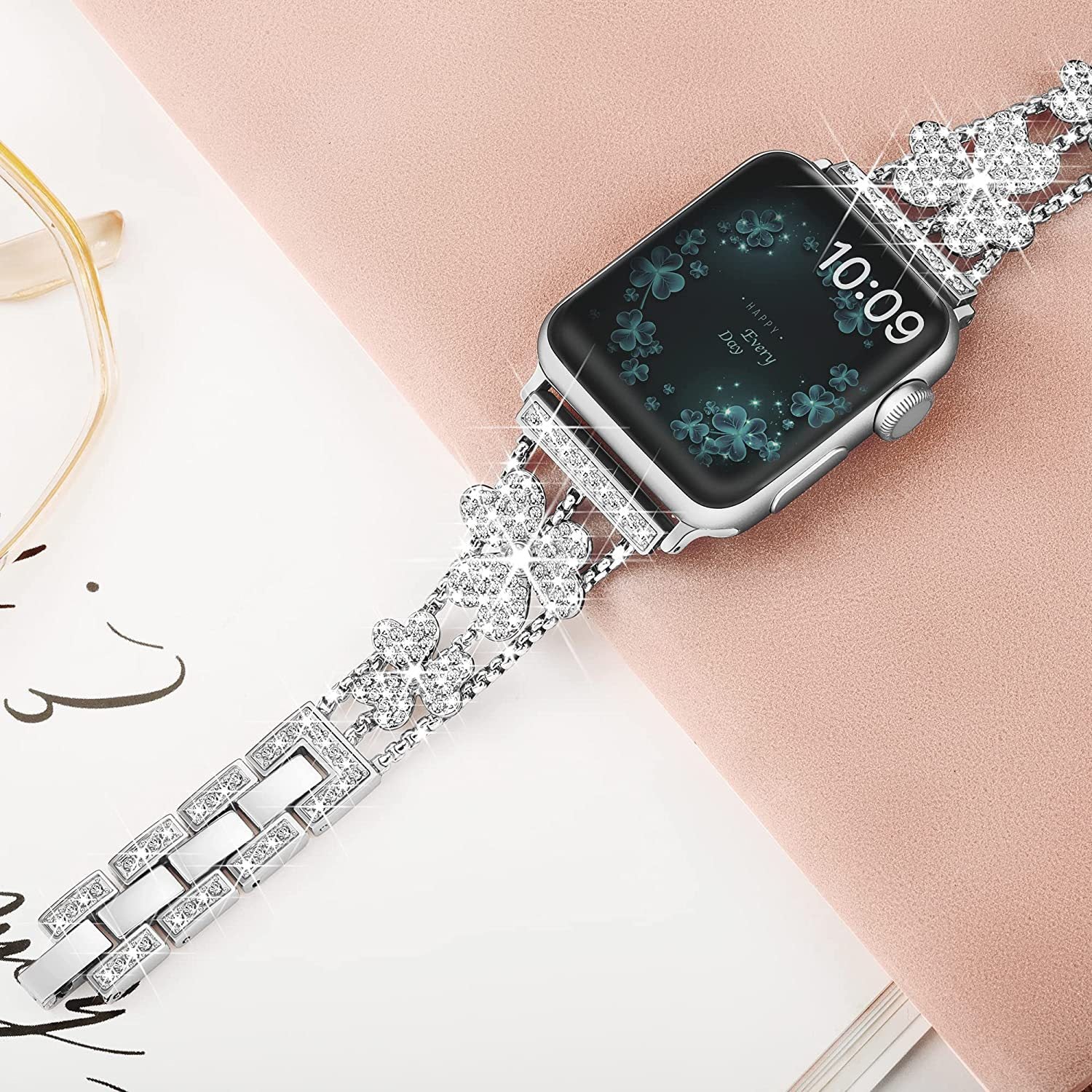 Flower Sparkle Diamond Chain Bracelet for Apple Watch