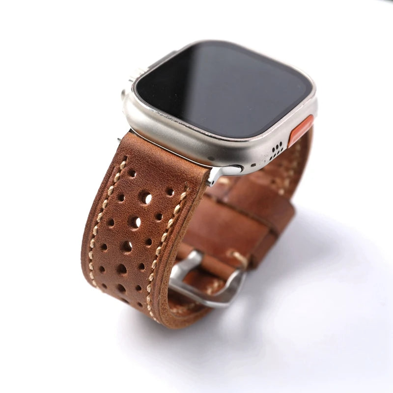 Handmade Cowhide Leather Vintage Watchband For Apple Watch