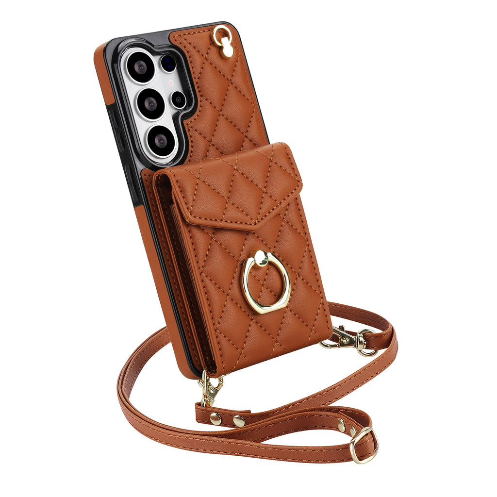 Quilted Genuine Leather Kickstand Galaxy Phone Case