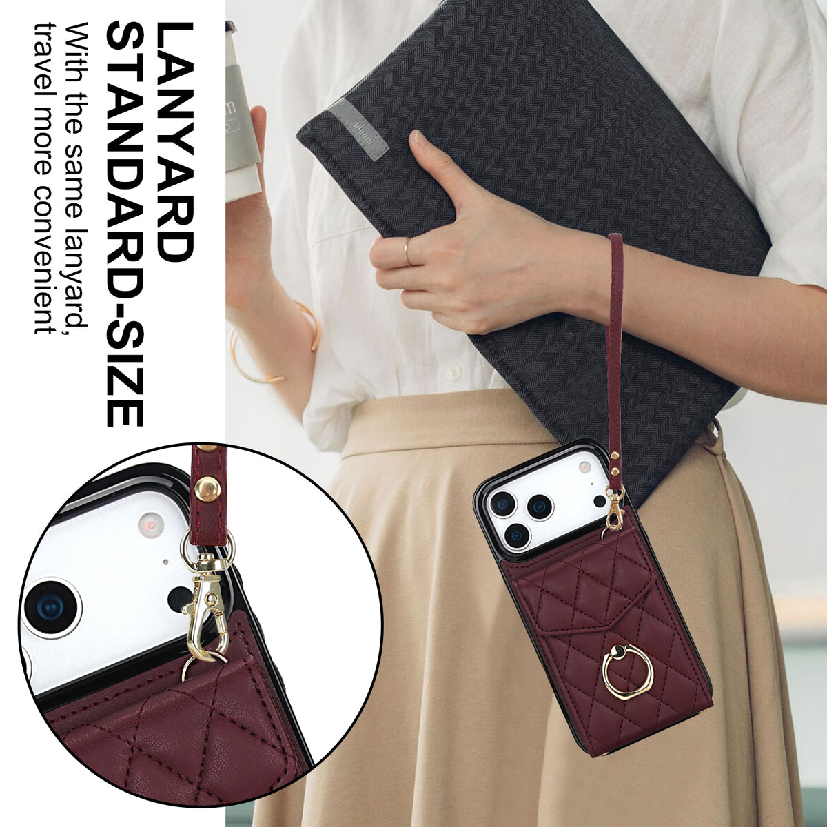 Quilted Genuine Leather Kickstand Case