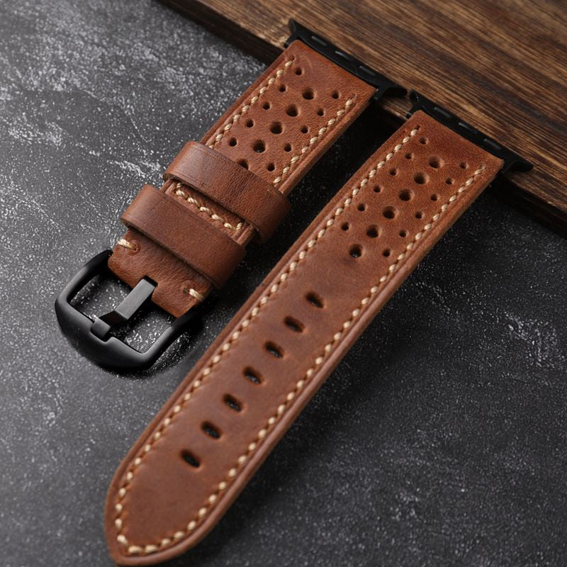 Handmade Cowhide Leather Vintage Watchband For Apple Watch