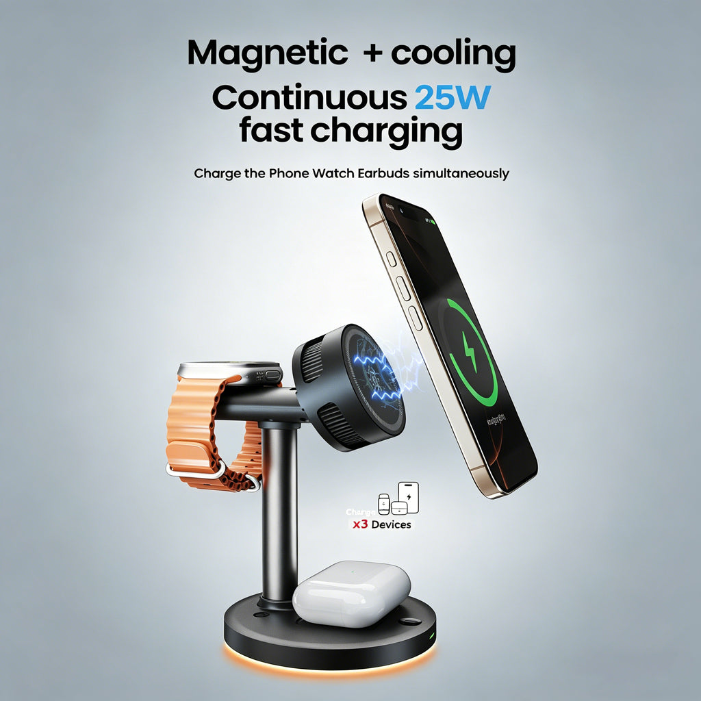 3-in-1 Magnetic Wireless Charger with Advanced TEC Cooling