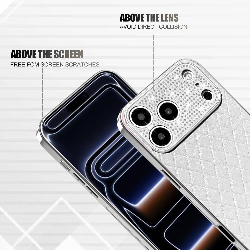 Luxury Diamond Quilted Genuine Leather iPhone Case