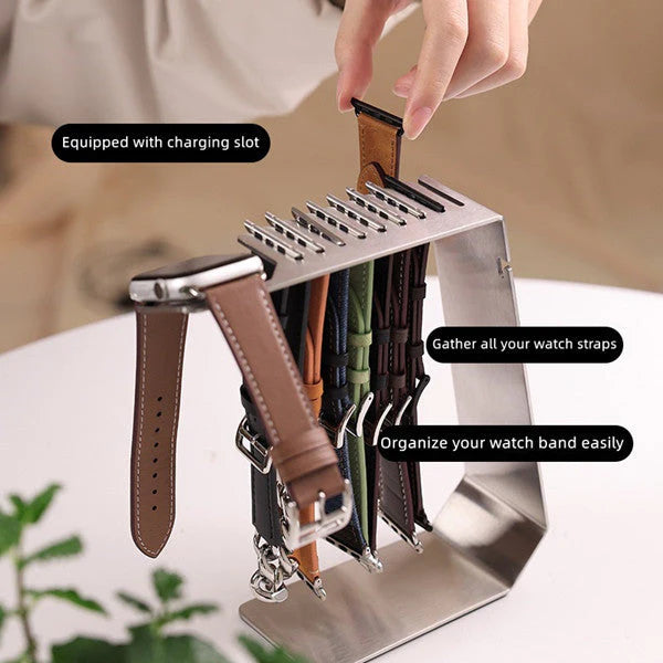 Watch strap storage bracket with charging base