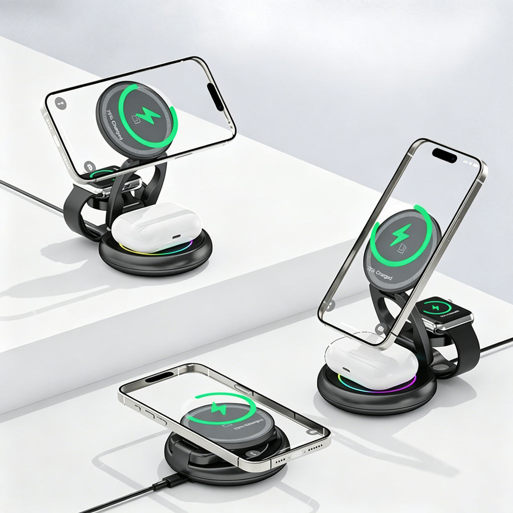 3 in 1 Foldable Magnetic Wireless Charger with RGB Ambient Light