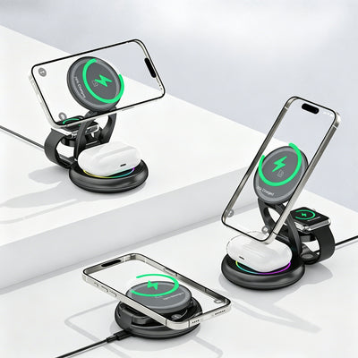 3 in 1 Foldable Magnetic Wireless Charger with RGB Ambient Light