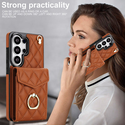 Quilted Genuine Leather Kickstand Galaxy Phone Case