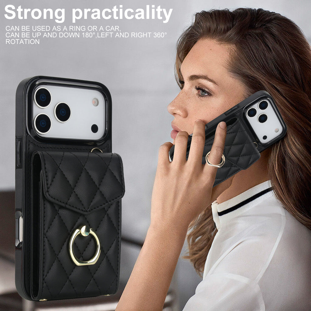 Quilted Genuine Leather Kickstand Case