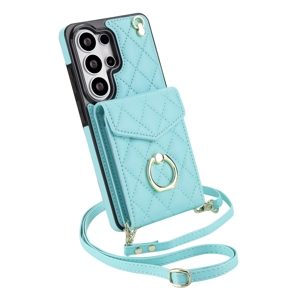 Quilted Genuine Leather Kickstand Galaxy Phone Case