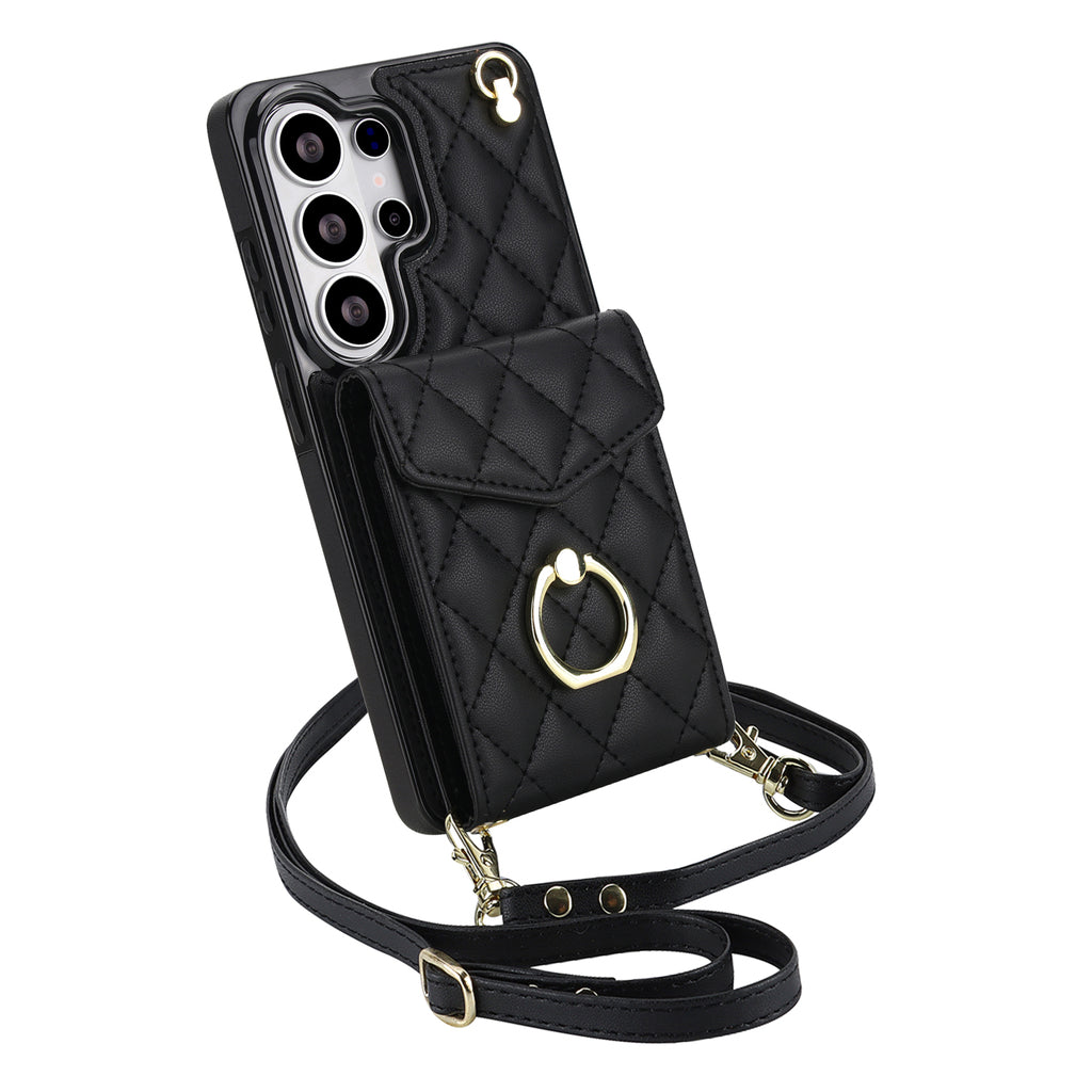 Quilted Genuine Leather Kickstand Galaxy Phone Case