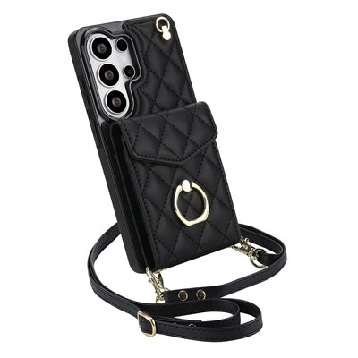Quilted Genuine Leather Kickstand Galaxy Phone Case