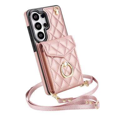 Quilted Genuine Leather Kickstand Galaxy Phone Case