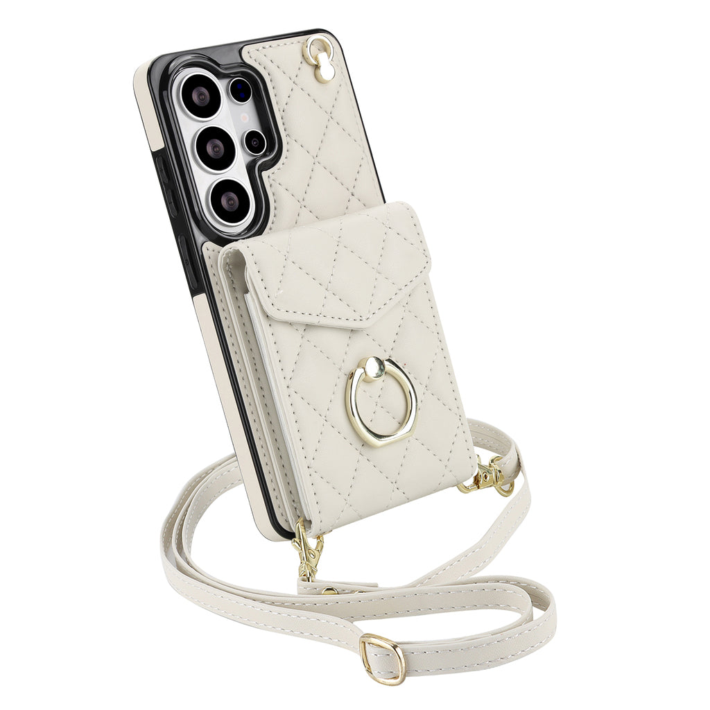 Quilted Genuine Leather Kickstand Galaxy Phone Case