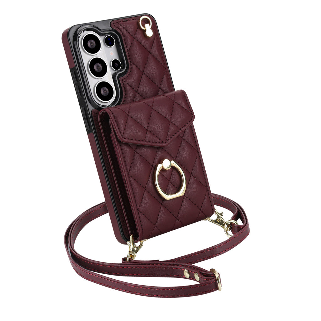Quilted Genuine Leather Kickstand Galaxy Phone Case