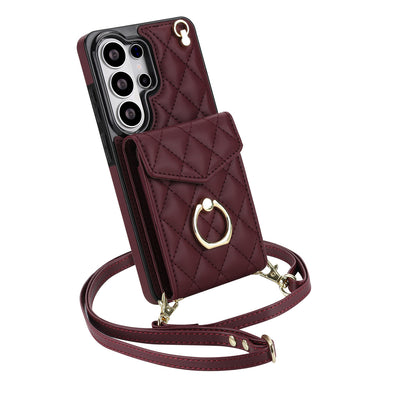 Quilted Genuine Leather Kickstand Galaxy Phone Case