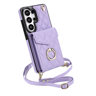 Quilted Genuine Leather Kickstand Galaxy Phone Case