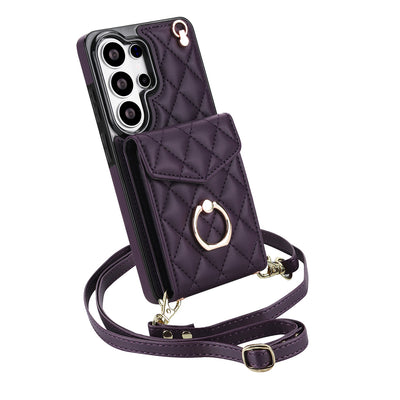 Quilted Genuine Leather Kickstand Galaxy Phone Case