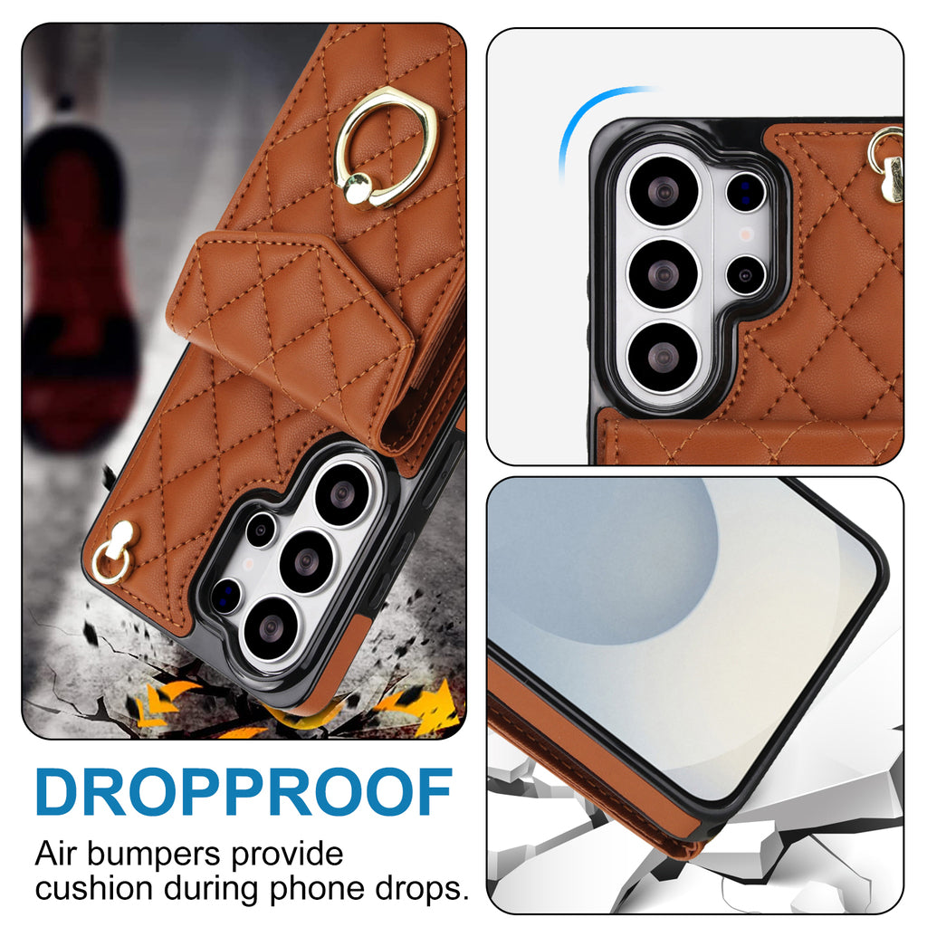 Quilted Genuine Leather Kickstand Galaxy Phone Case