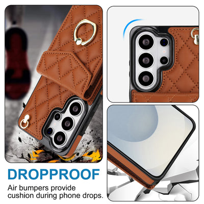 Quilted Genuine Leather Kickstand Galaxy Phone Case