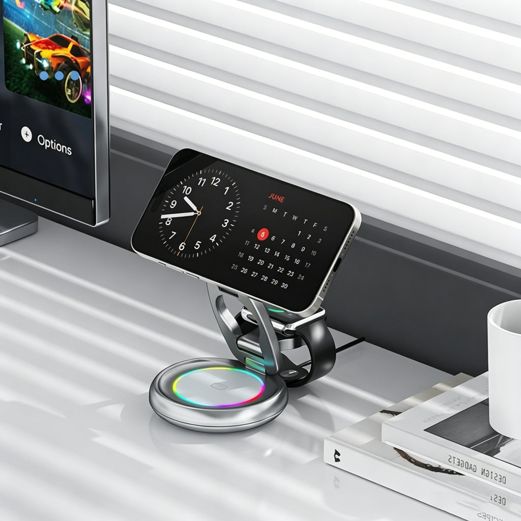 3 in 1 Foldable Magnetic Wireless Charger with RGB Ambient Light
