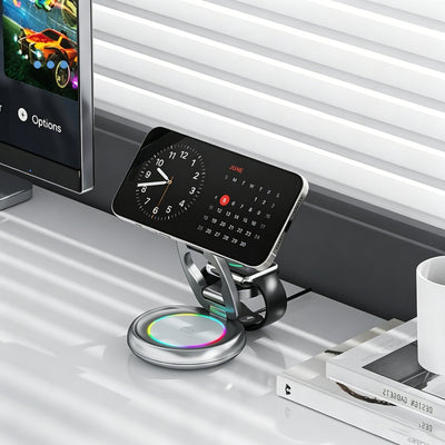 3 in 1 Foldable Magnetic Wireless Charger with RGB Ambient Light