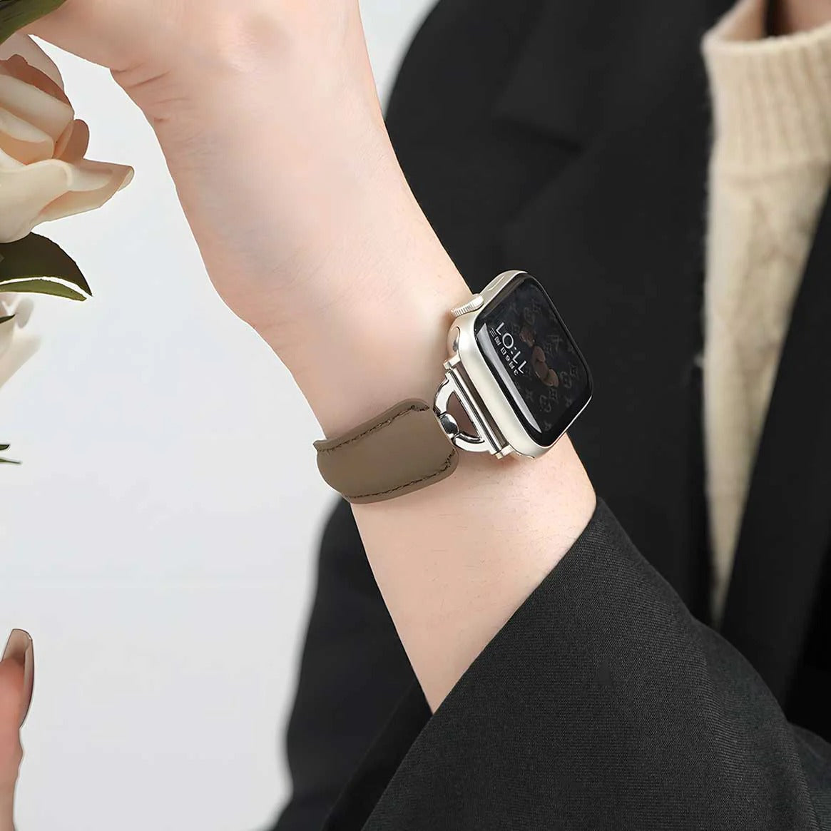 Leather Ring Buckle Band For Apple Watch