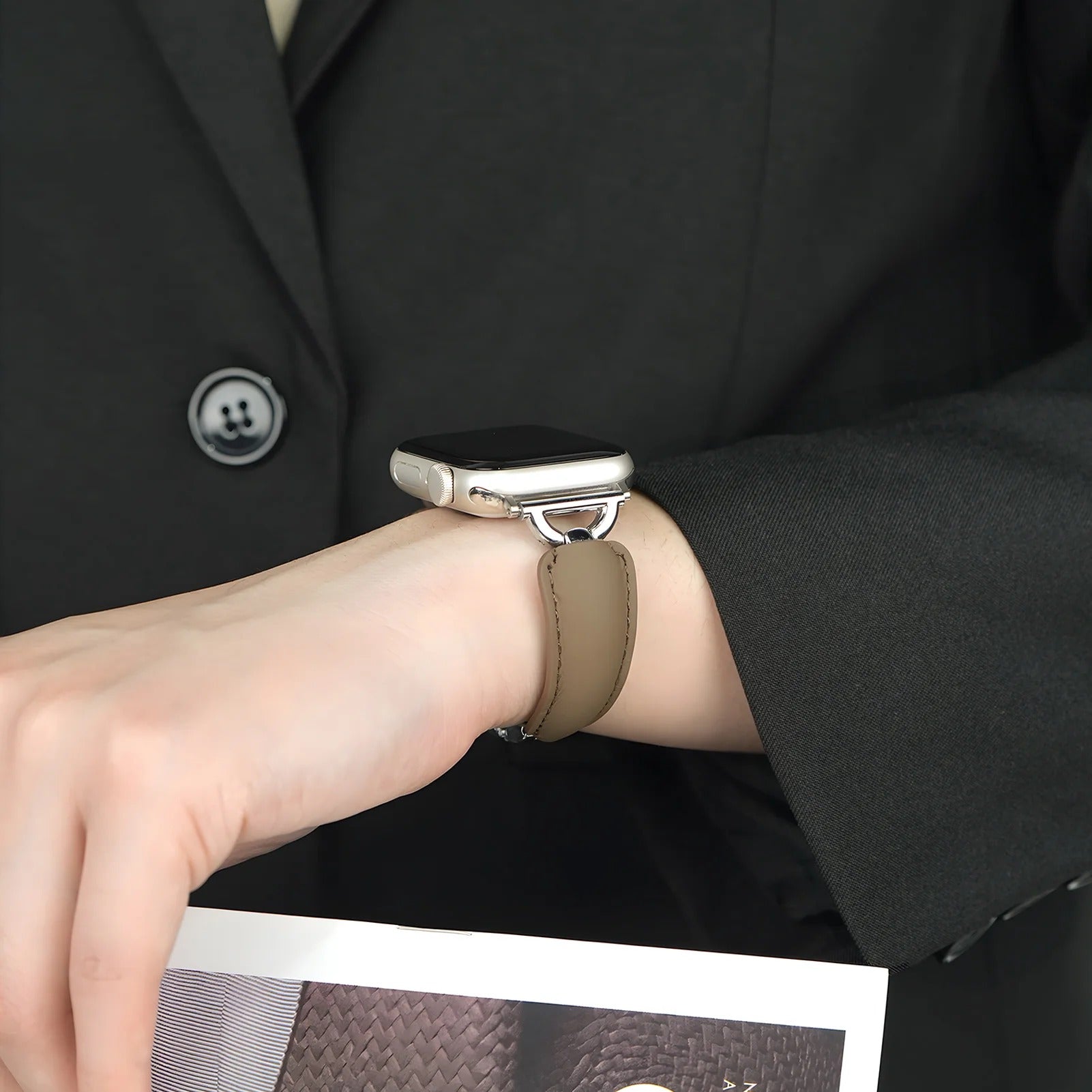 Leather Ring Buckle Band For Apple Watch