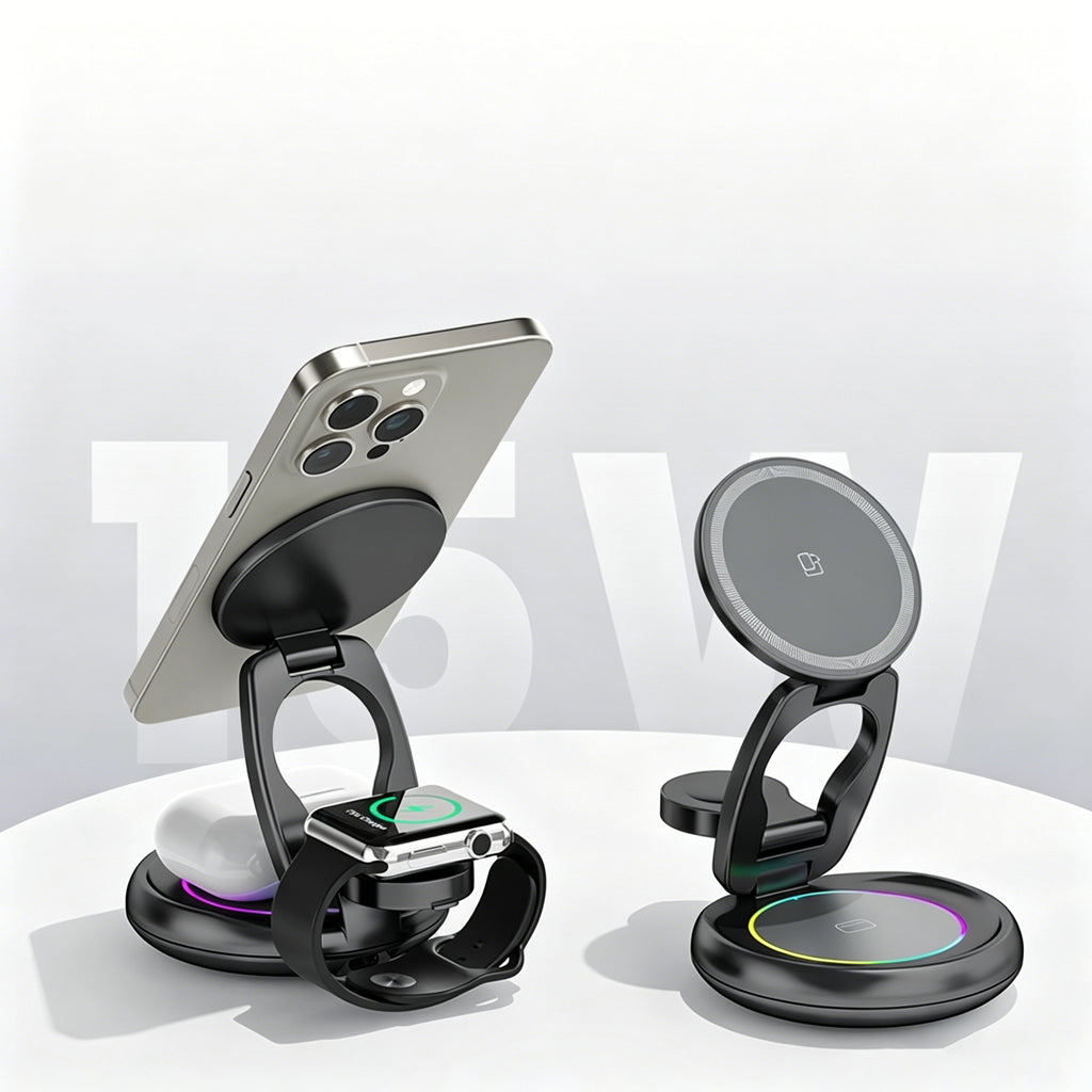 3 in 1 Foldable Magnetic Wireless Charger with RGB Ambient Light
