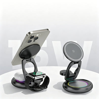 3 in 1 Foldable Magnetic Wireless Charger with RGB Ambient Light