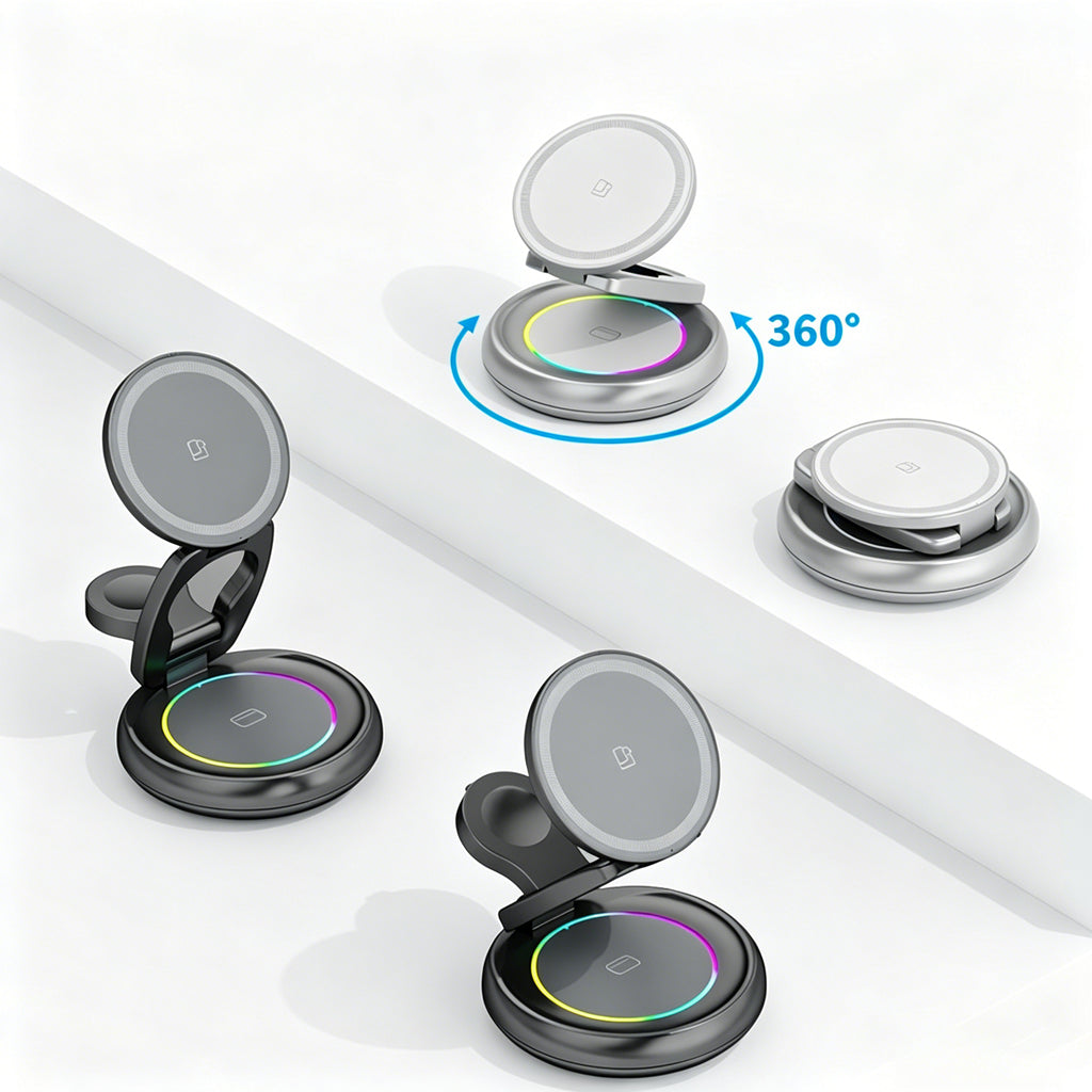 3 in 1 Foldable Magnetic Wireless Charger with RGB Ambient Light