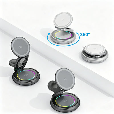3 in 1 Foldable Magnetic Wireless Charger with RGB Ambient Light