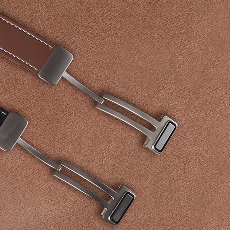 Luxury Leather Magnetic Foldover Buckle Band For Apple Watch