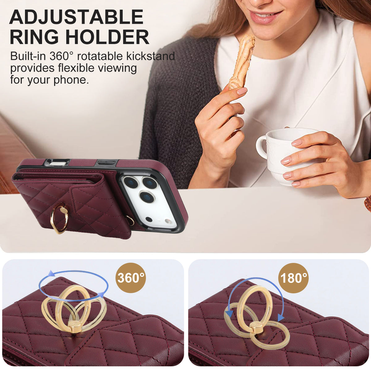 Quilted Genuine Leather Kickstand Case