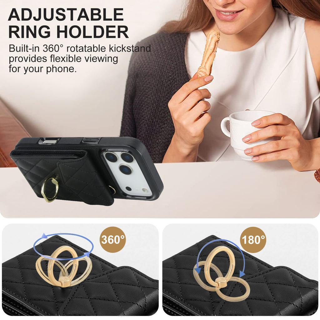 Quilted Genuine Leather Kickstand Case