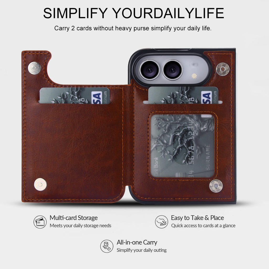 Signature Genuine Leather Wallet Case for iPhone Duo