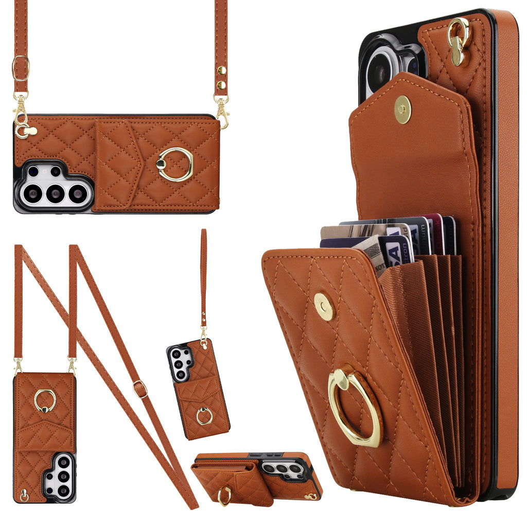 Quilted Genuine Leather Kickstand Galaxy Phone Case
