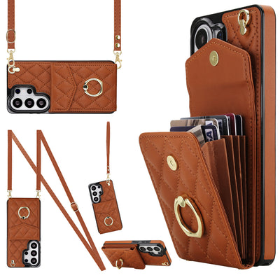 Quilted Genuine Leather Kickstand Galaxy Phone Case