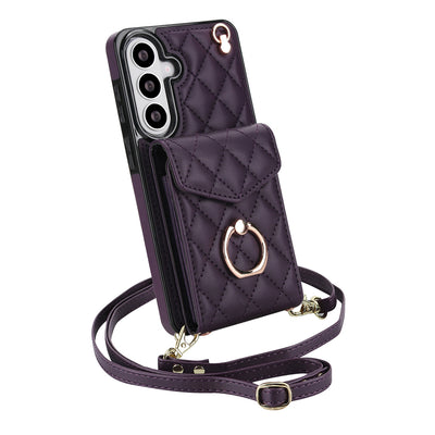 Quilted Genuine Leather Kickstand Galaxy Phone Case