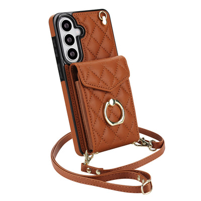 Quilted Genuine Leather Kickstand Galaxy Phone Case
