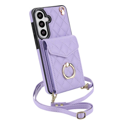 Quilted Genuine Leather Kickstand Galaxy Phone Case