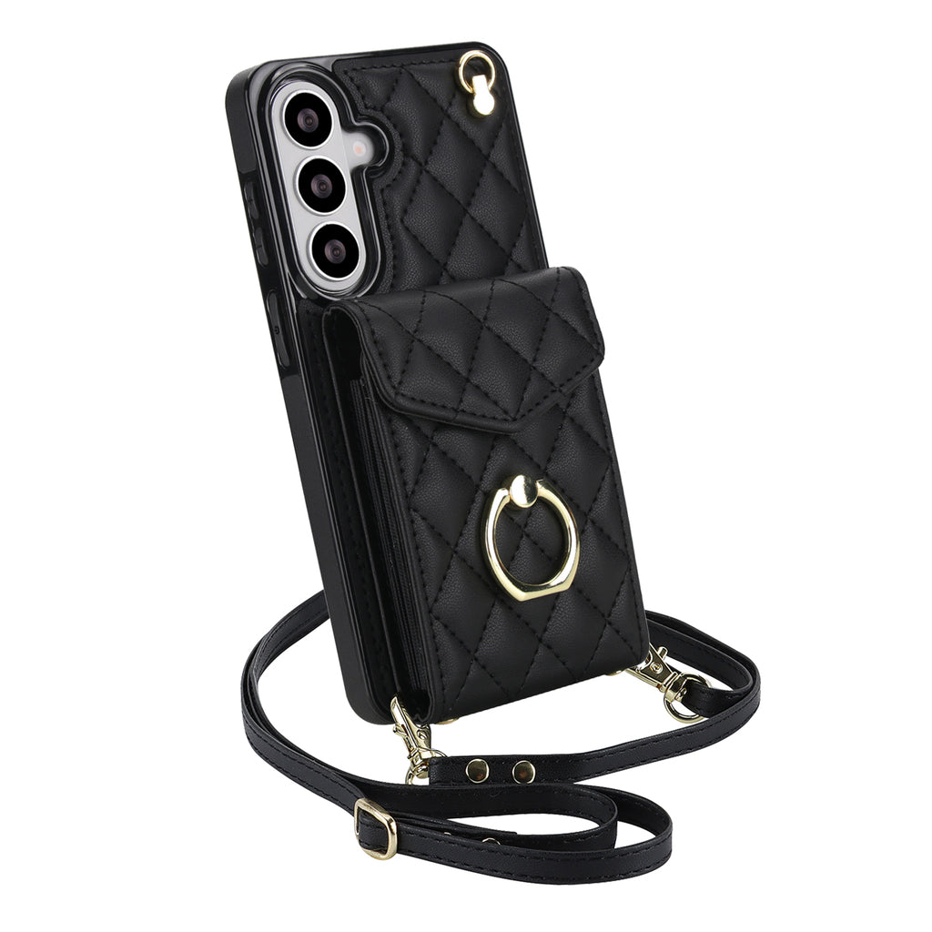 Quilted Genuine Leather Kickstand Galaxy Phone Case