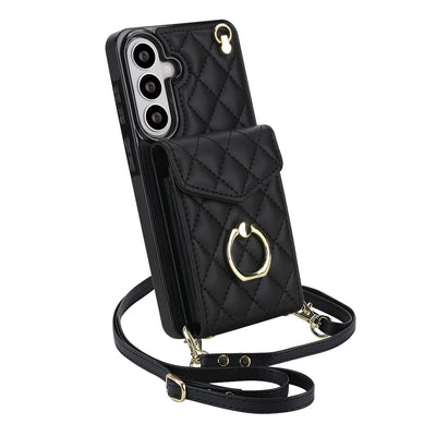Quilted Genuine Leather Kickstand Galaxy Phone Case