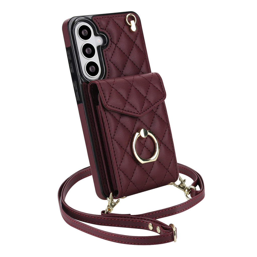 Quilted Genuine Leather Kickstand Galaxy Phone Case
