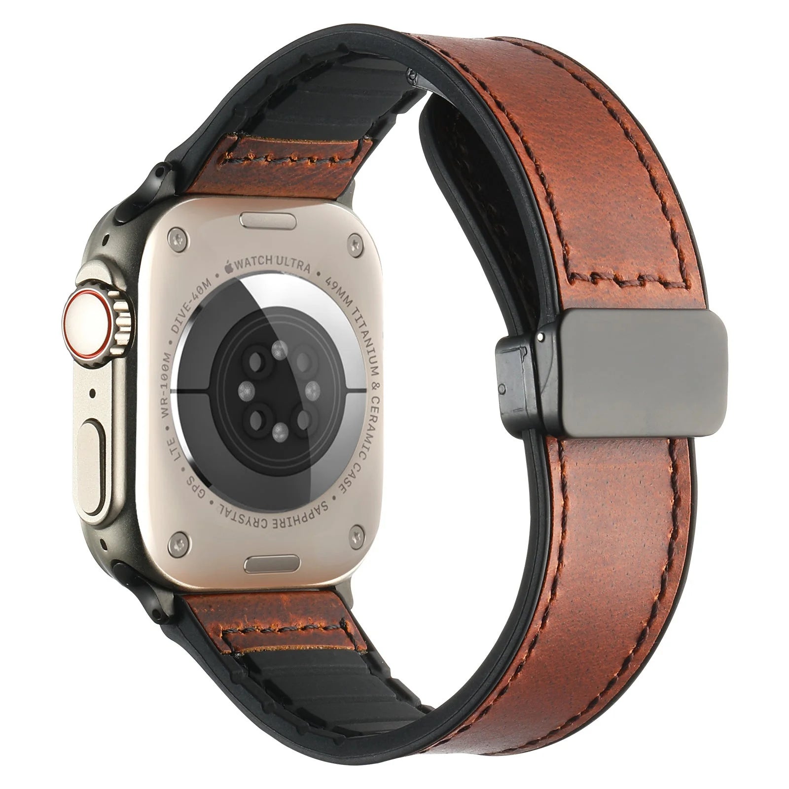 Waxed Leather Magnetic Clasp Strap for Apple Watch Band