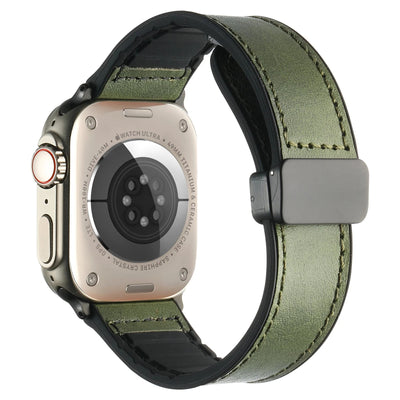 Waxed Leather Magnetic Clasp Strap for Apple Watch Band