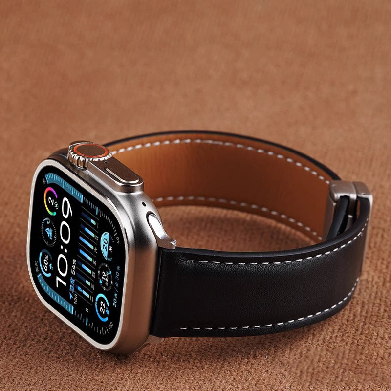 Luxury Leather Magnetic Foldover Buckle Band For Apple Watch