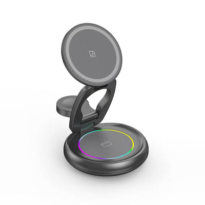 3 in 1 Foldable Magnetic Wireless Charger with RGB Ambient Light