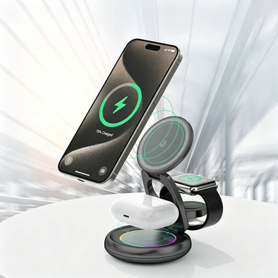3 in 1 Foldable Magnetic Wireless Charger with RGB Ambient Light