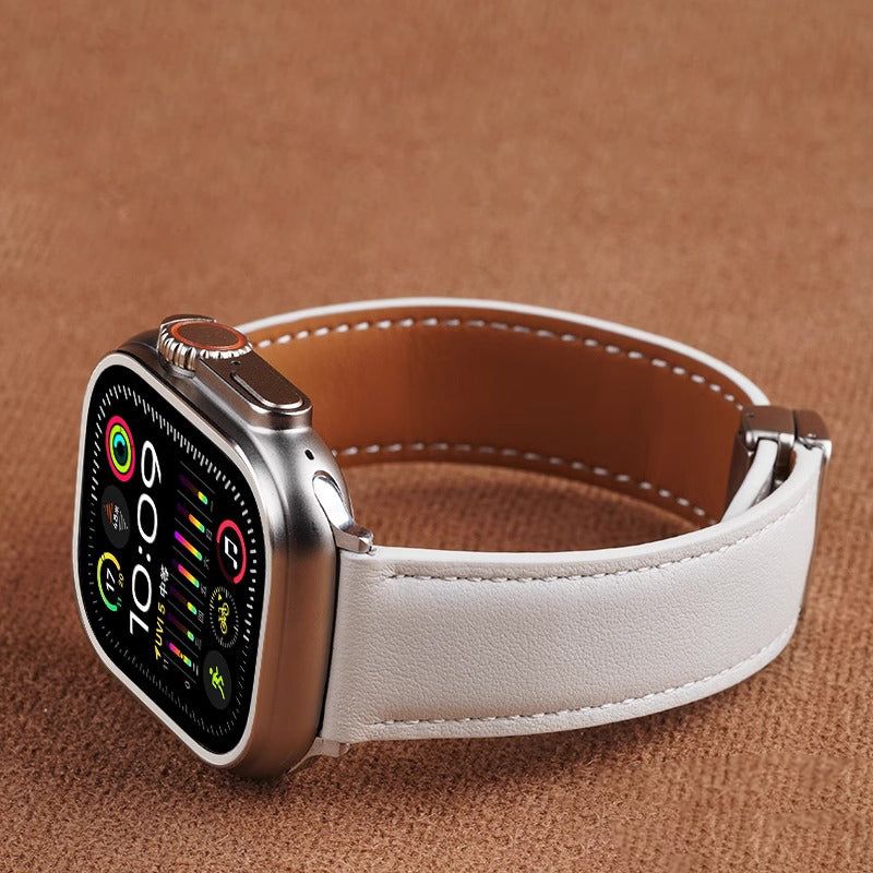 Luxury Leather Magnetic Foldover Buckle Band For Apple Watch