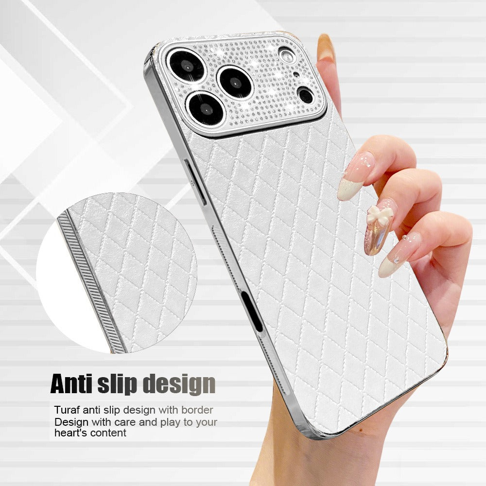 Luxury Diamond Quilted Genuine Leather iPhone Case